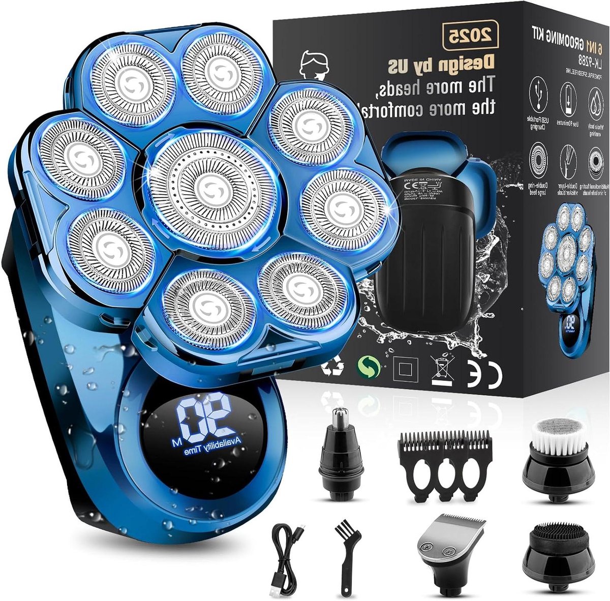 Elektrisch scheerapparaat - Scheerapparaat mannen - Gezichtsverzorging - 9D zwevende koppen - 6-in-1 kit - Zwart