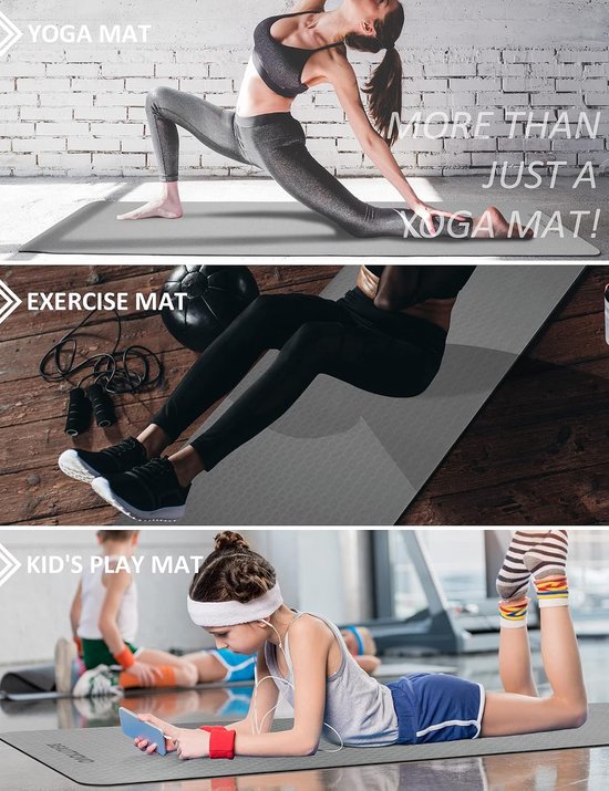 Yogamat - Sportmat Fitnessmat - Thuis Trainen - Antislip Textuur - 183x62 cm - Zwart Grijs van Yogamat — afbeelding 5