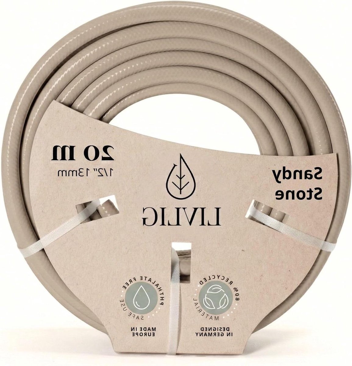 Tuinslang 20m - Flexibele waterslang - Tuin bewateren - Gemaakt van gerecycled materiaal - 1/2 inch - Beige
