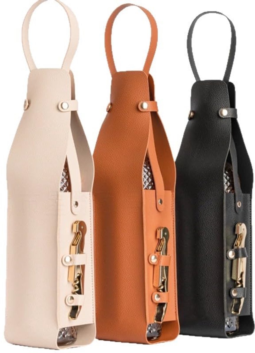 Wijndraagtas - 3 stuks leren geschenktassen voor rode wijnflessen luxe uitvoering geschikt voor champagne diners duurzaam herbruikbaar