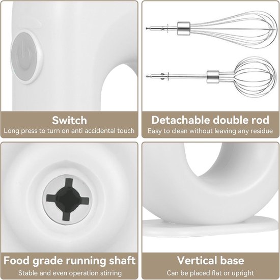 Draadloze Handmixer - Mini Mixer - Beslag Maken - 4 Snelheden Instelbaar - Mini Formaat - Wit — afbeelding 4