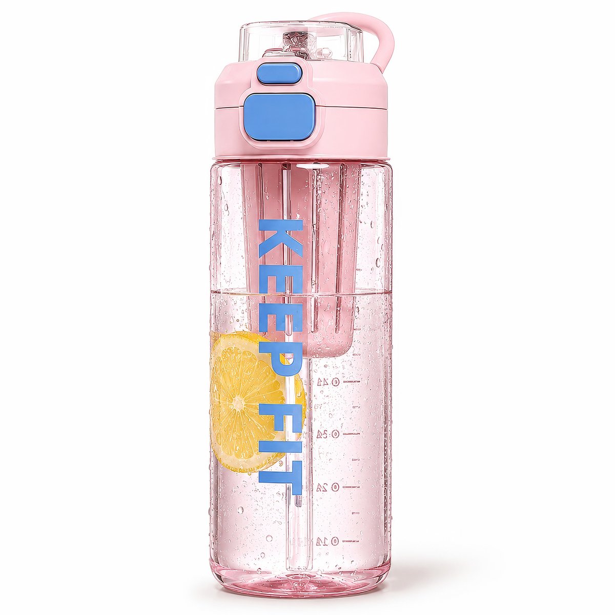 Tritan Drinkfles 750 ml - Sportfles, Waterfles en Fitnessfles BPA-vrij, Lekvrij met Rietje, Drinktuit, Motivatiemarkering en Handgreep - Roze
