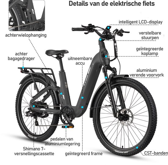 TTGO E-SUVO S6 - Full Suspension E-MTB 27,5 inch - 48V 15Ah Accu - Tot 120 km Actieradius - 70Nm Koppel - 250W Achterwielmotor - Hydraulische Schijfremmen - Shimano 7 Versnellingen - Grijs van TTGO — afbeelding 3