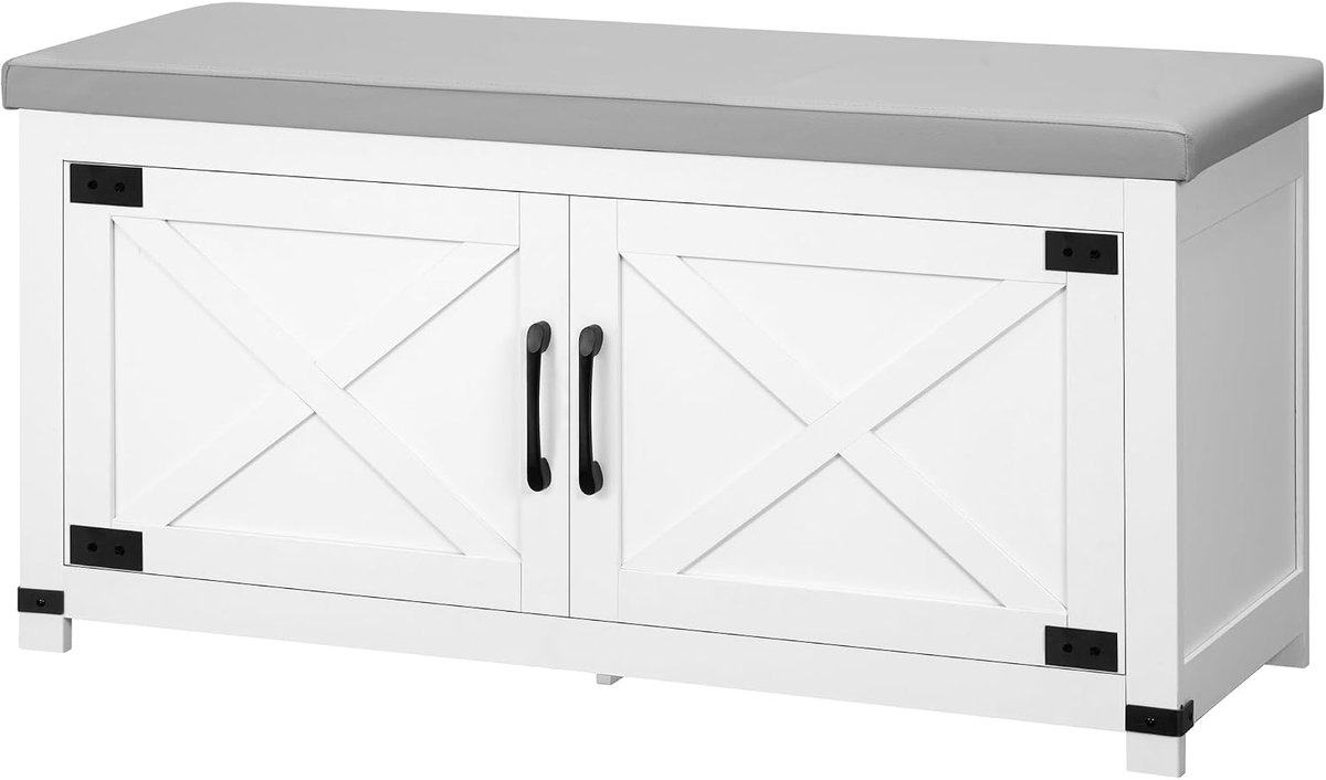 Hzuaneri Schoenenbank, schoenenkast met zitting, schoenenrek met zitbank, gestoffeerde kussen, 35 x 100 x 49 cm, voor 12 paar, tot 150 kg belastbaar, voor entree, woonkamer, gang, wit