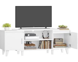 Hzuaneri tv-meubel, tv-tafel, geschikt voor tv's onder 44,5 cm, tv-meubel met 2 kasten en 2 open ruimtes, 40 x 140 x 51,5 cm, voor woonkamer, slaapkamer, eetkamer, wit