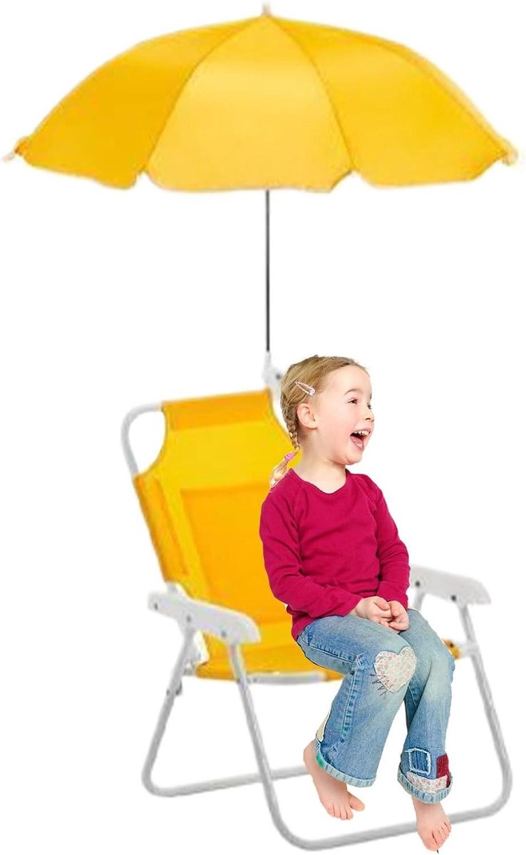 Kinder Strandstoel - Ligstoel Kinderen - Buiten Ontspannen - Verstelbare Zonnekap - 47x37x30cm - Geel