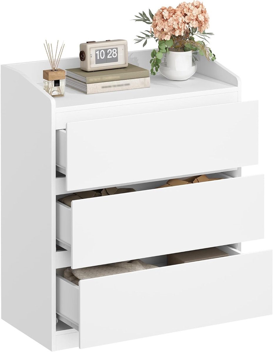 Hzuaneri ladekast met 3 lades, 40 x 70 x 86 cm, wit, bijzettafel met werkblad, locker met bovenrail, moderne stijl, geschikt voor woonkamer en slaapkamer