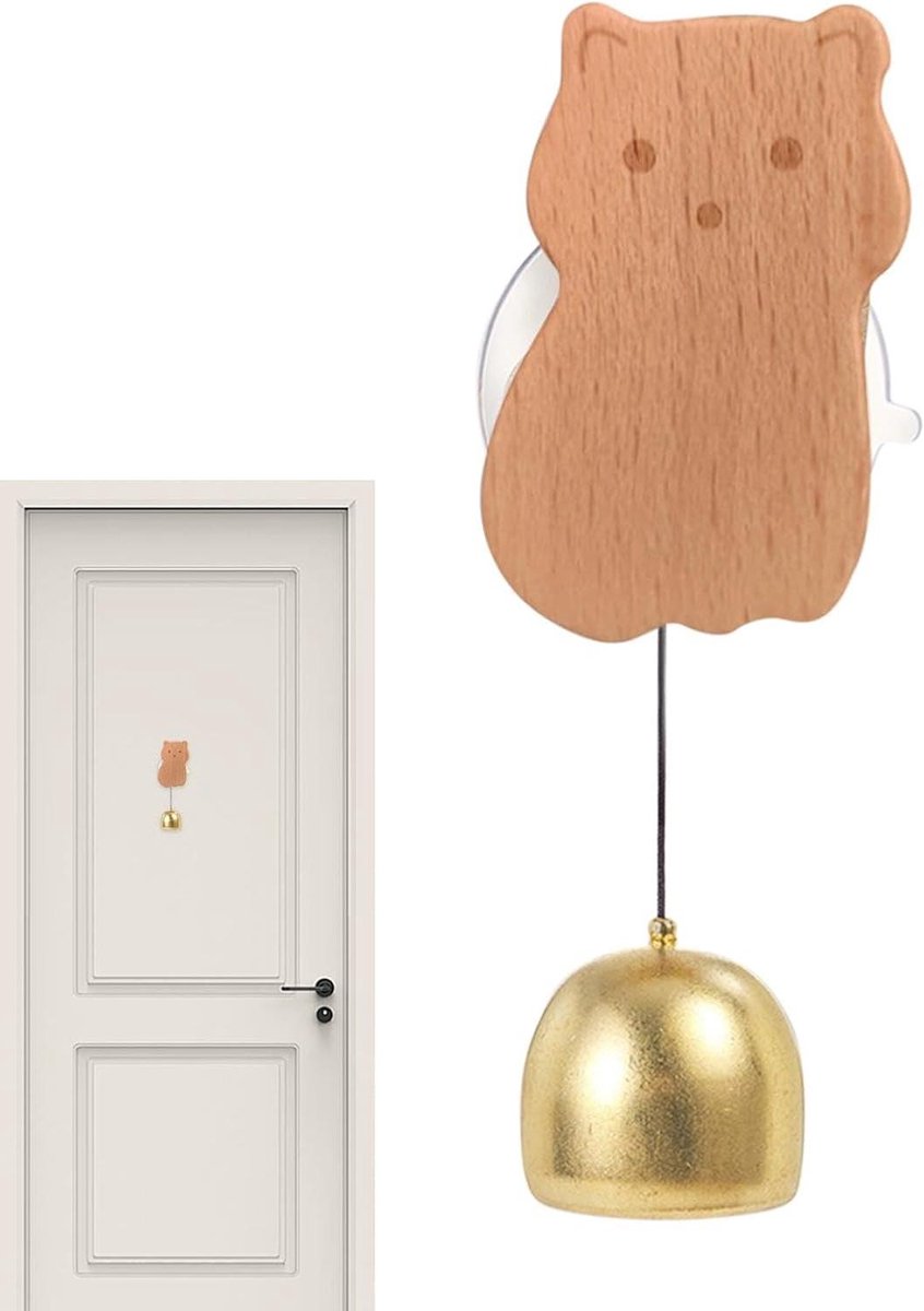 Zuigdeurbel - Deurbel Zuignap - Klanten Verwittigen - Dierenvorm Ontwerp - 10.8 x 8.3 x 4.7 cm - Houtkleur Goud