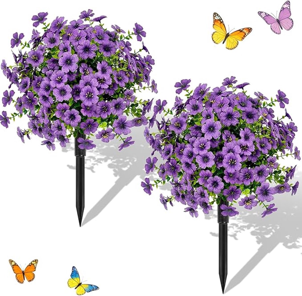 Kunstbloemen voor Buiten –Paarse Kunstplanten met Aardpen – UV-bestendige Kunstbloemen Tuin Decoratie – Realistische Nep Bloemen voor Tuin, Balkon & Terras – Set van 2