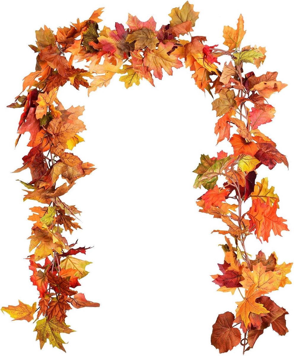 Kunstmatige Oranje Esdoorn Bladeren Slinger – Herfstdecoratie – Realistische Kunstbladeren – 2 Stuks – 200 cm – Voor Woonkamer, Tuin, Feestdecoratie & Halloween