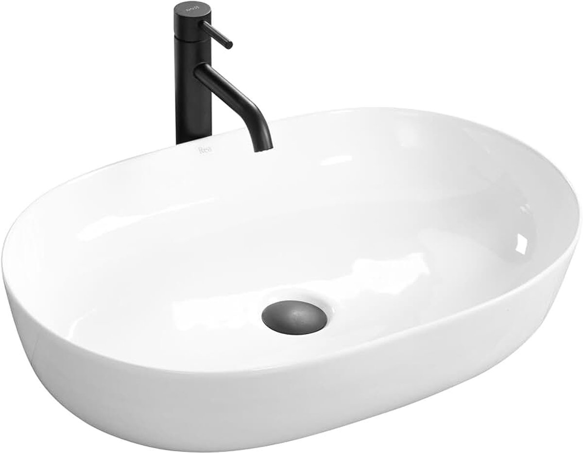 Opzetwastafel CLEO WIT, wastafel, handwasbak, wastafel voor badkamers van hoogwaardig keramiek, 605 x 410 x 140 mm (wit)