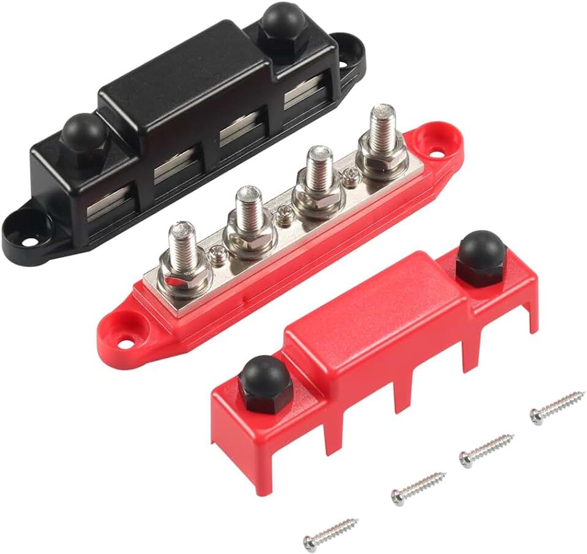 Duty Busbar verzamelrails M10 300A verzamelrail boot, camper, caravan, auto, massaverdeler, messing paneel met krimpslang (rood + zwart)