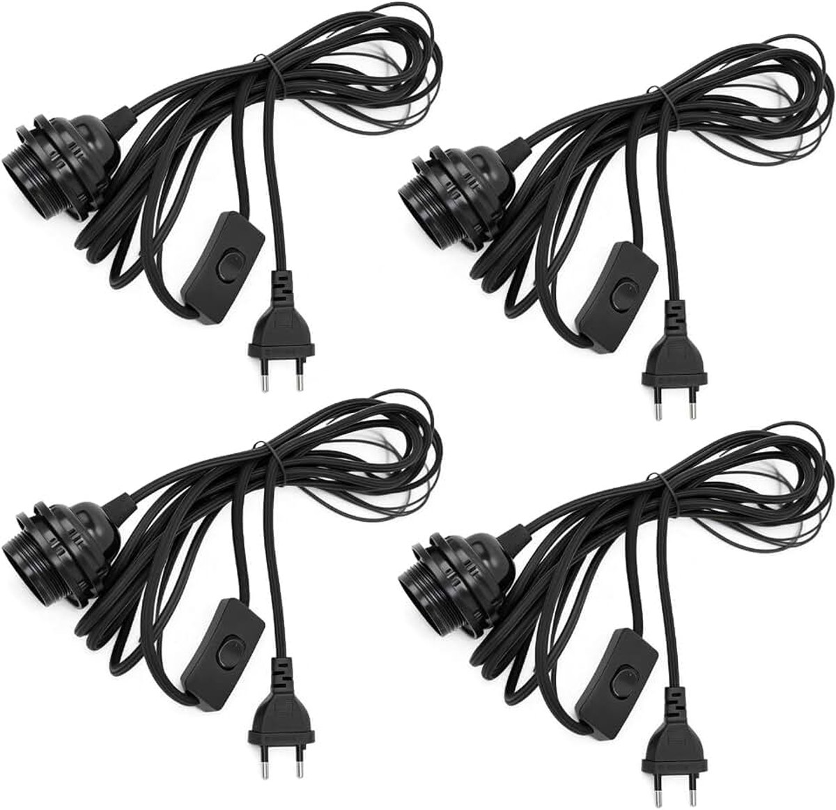 4 stuks E14 lampfittingen met kabel en schakelaar, E14-fitting met 3,5 m netsnoer, schroefring, lampophanging, hanglamp voor woonkamer, slaapkamer en keuken (zwart)