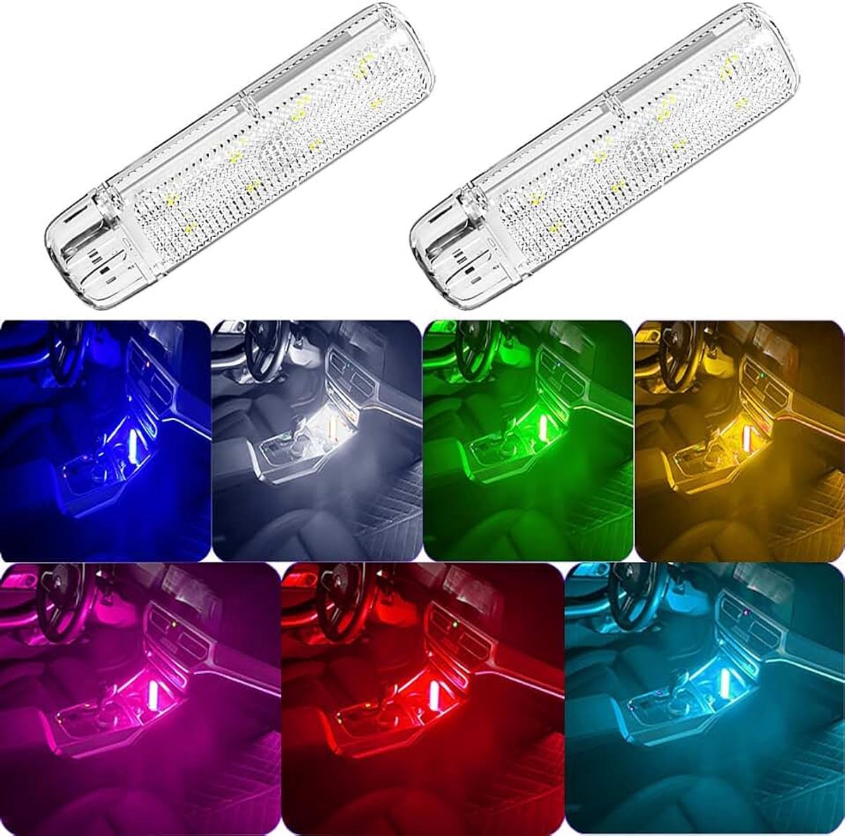 2 STUKS Auto Interieur Licht, Auto Led Verlichting Interieur, 7 Kleuren Auto Interieur Licht, Auto Aanraaklicht, Auto Interieur Leeslicht, Interieur Verlichting, Auto USB Licht, Auto Interieur