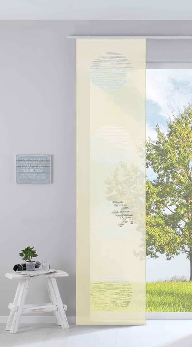 Hedendaagse paneelgordijn ruimteverdeler schuifgordijn "cirkel" HxB 245x60 cm crème van hoogwaardige stof met paneelwagen verzwaringsstang, 85612