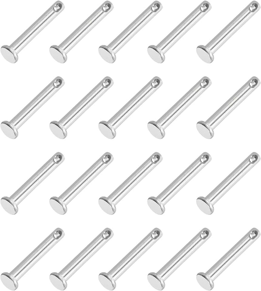 3 x 20 mm 20 stuks 304 roestvrij staal platte kop enkele oogpennen voor trekhaak spindelvergrendelingssysteem, scharnieren, zilver