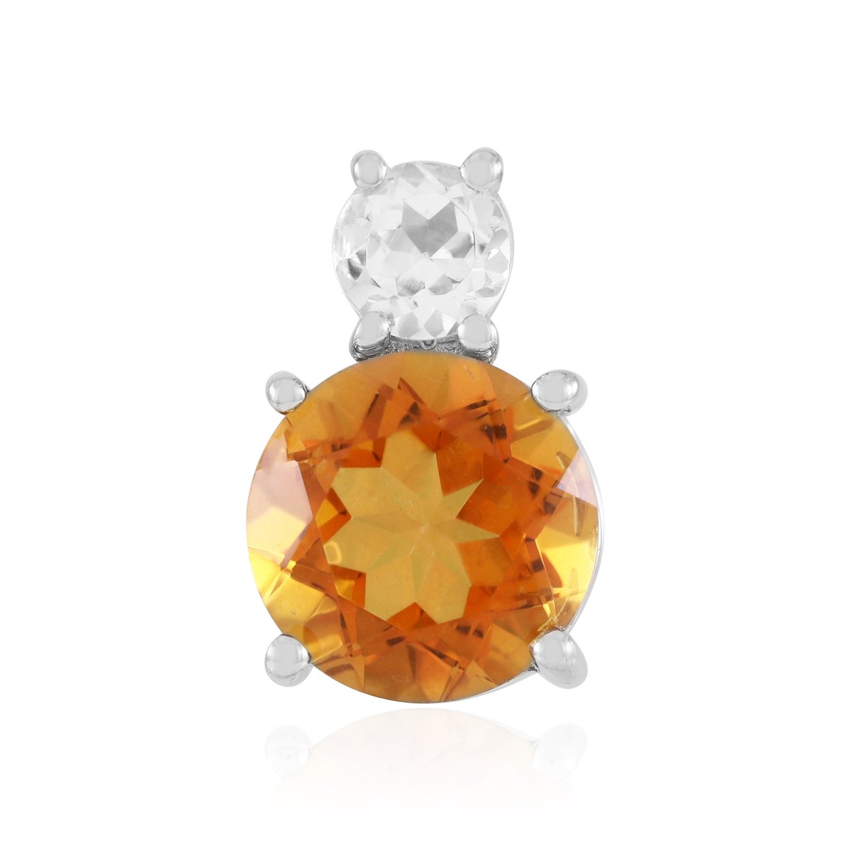 Cavill - Zilveren Hanger - 925 Sterling Zilver Verguld - Oranje Kwarts Rond 3,56 ct - Witte Topaas 0,59 ct - Elegant Braziliaans Sieraad