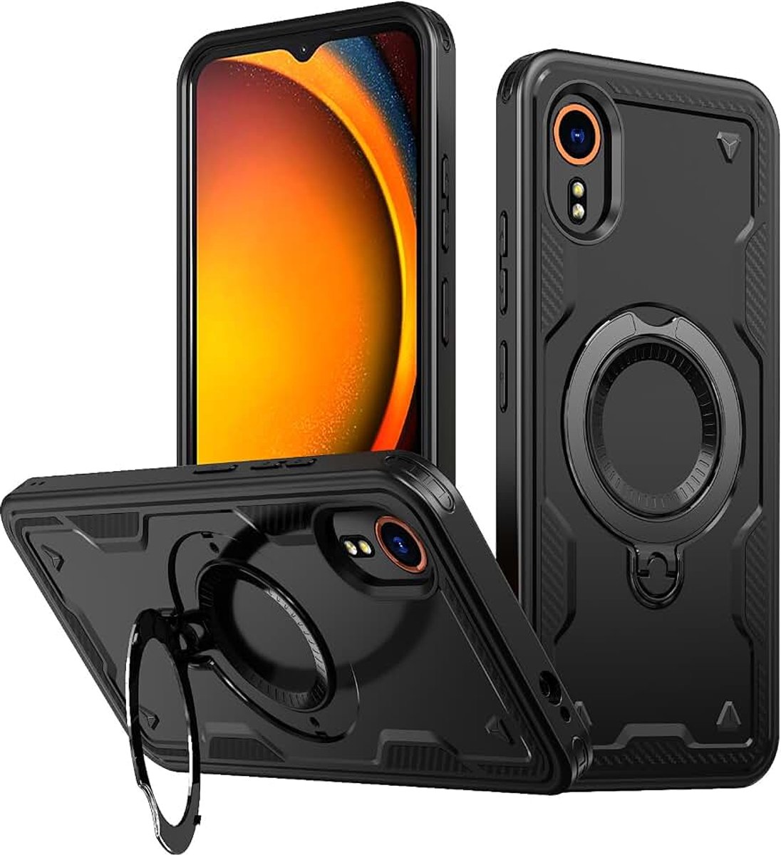Armor Hoesje voor Samsung Galaxy Xcover 7-360° Metalen Ring Standaard, Magnetisch, Militaire Klasse Valbestendige Luchtkussen Case (Black)