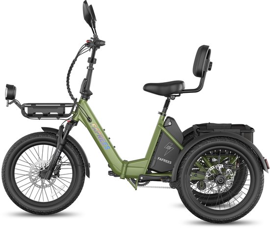 Fafrees Elektrische Driewieler - 20 Inch 48V 21Ah Accu - Dik Klapfiets E-Bakfiets - Elektrische Fiets - Elektrische Vrachtsfiets 180kg - 85km Bereik - Grote groentemanden aan de voor- en achterkant - Koppelsensor - Max 180kg Belasting - Groen van FAFREES — afbeelding 2