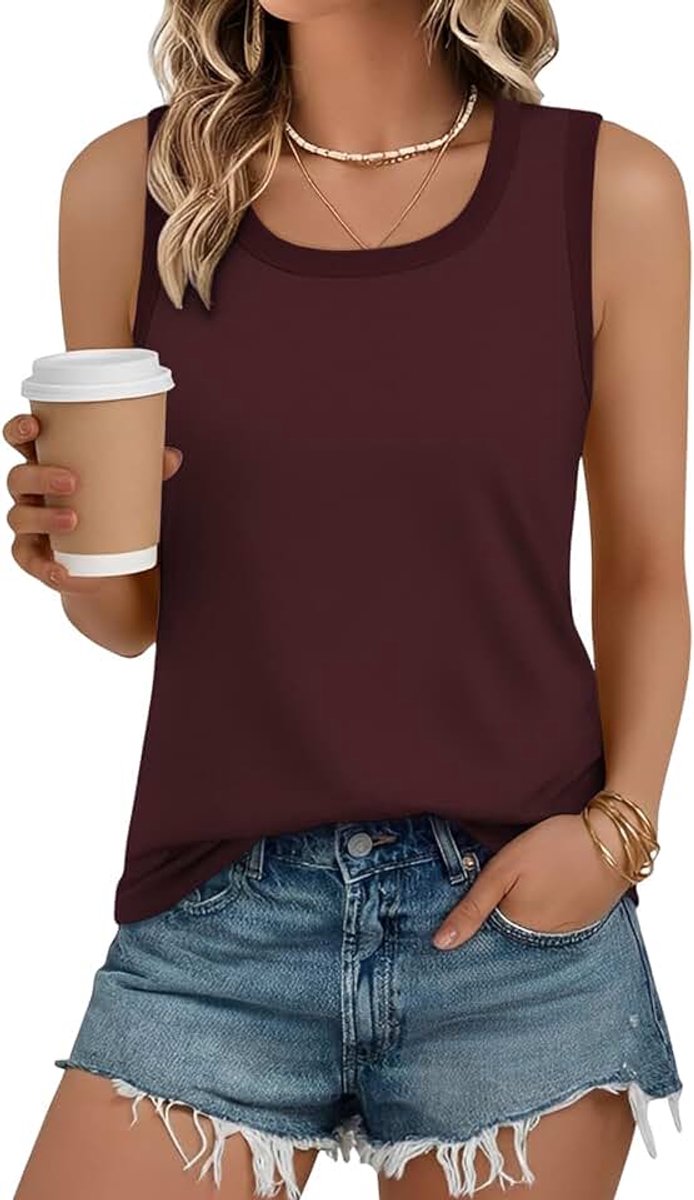 Dames Tanktops Zomer Basic Ronde Hals Mouwloos T-shirt Losse Pasvorm Lang Vest Casual Mouwloze Top Bovenstuk