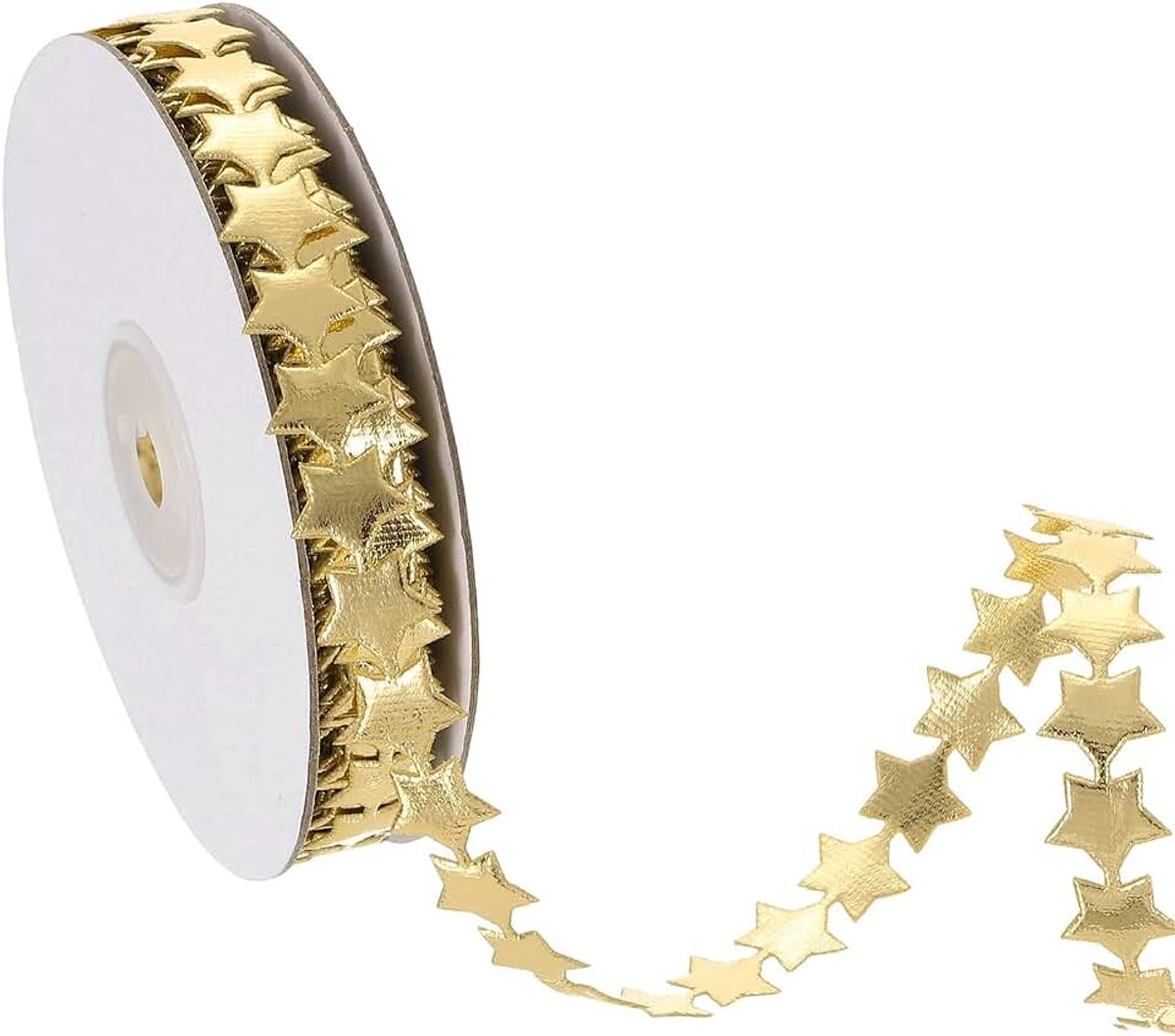 Sterrandband 1/2 inch x 10,94 Iarde Decoratielint Polyester Glanzend voor Kerstdecoraties Bruiloft Geschenken Taartverpakking, Goud