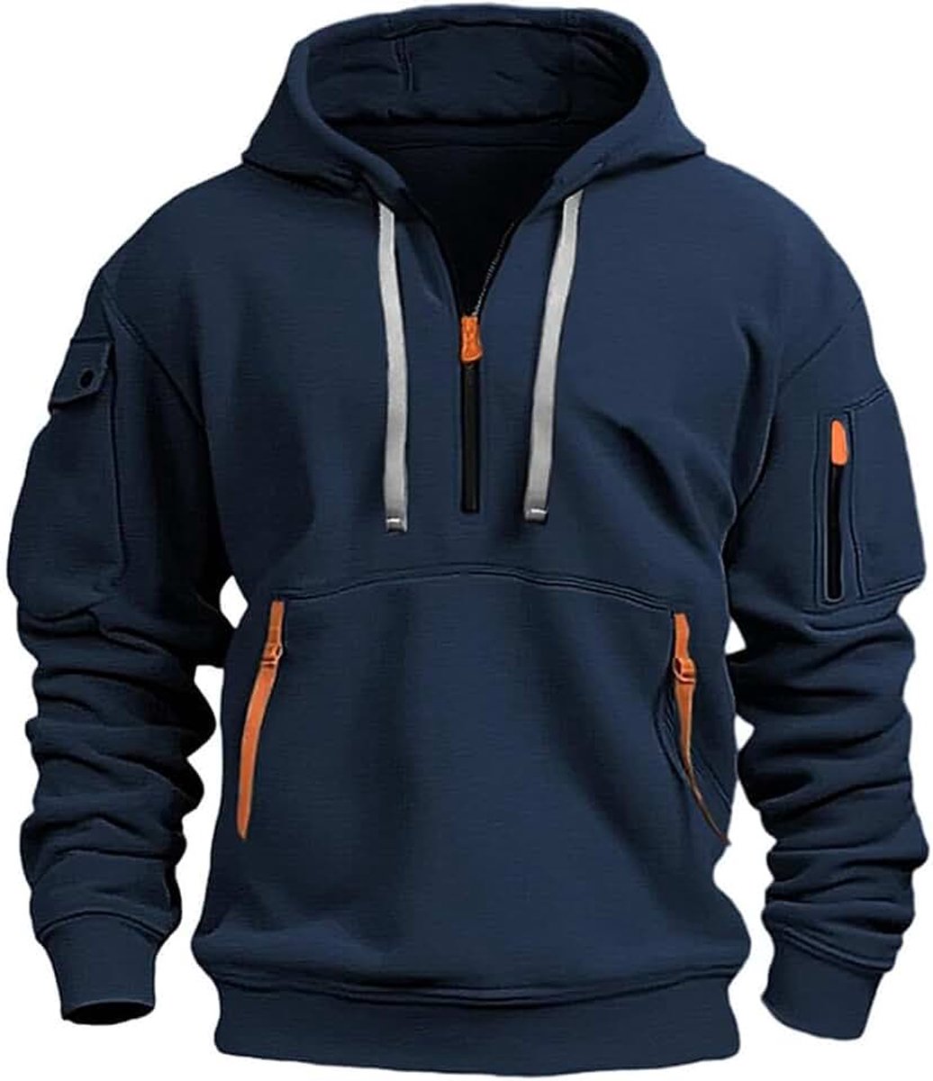 Herentrui met capuchon en ritssluiting, lange mouwen, effen, dik, warm