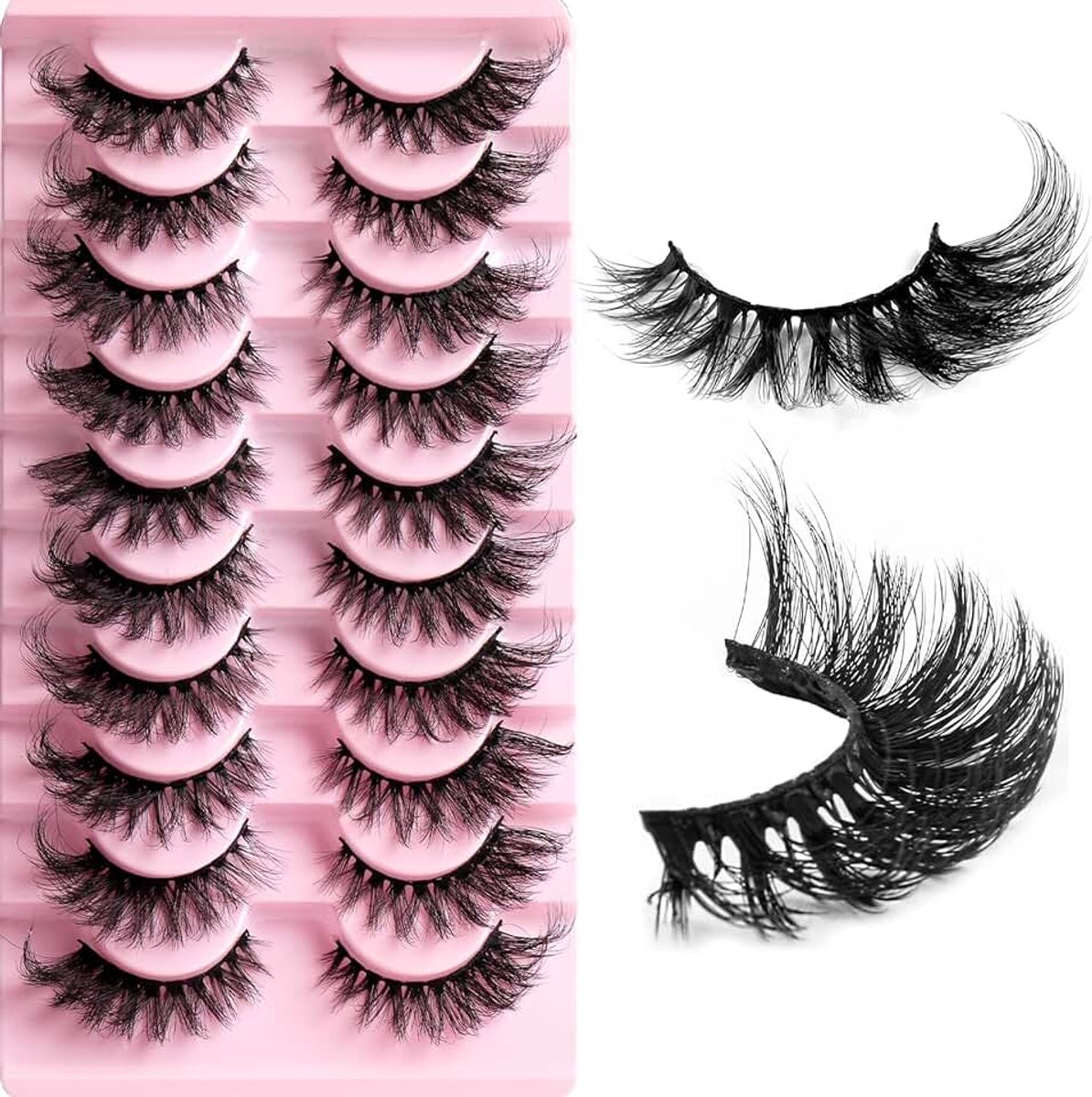 10 paar, 8D, natuur, pluizige Cat Eye Lashes, D-krul, Russische strip, wimpers, volume, Wispy Fox Eye Lashes, pure handgemaakte lange krullen, herbruikbaar, dramatische valse wimpers