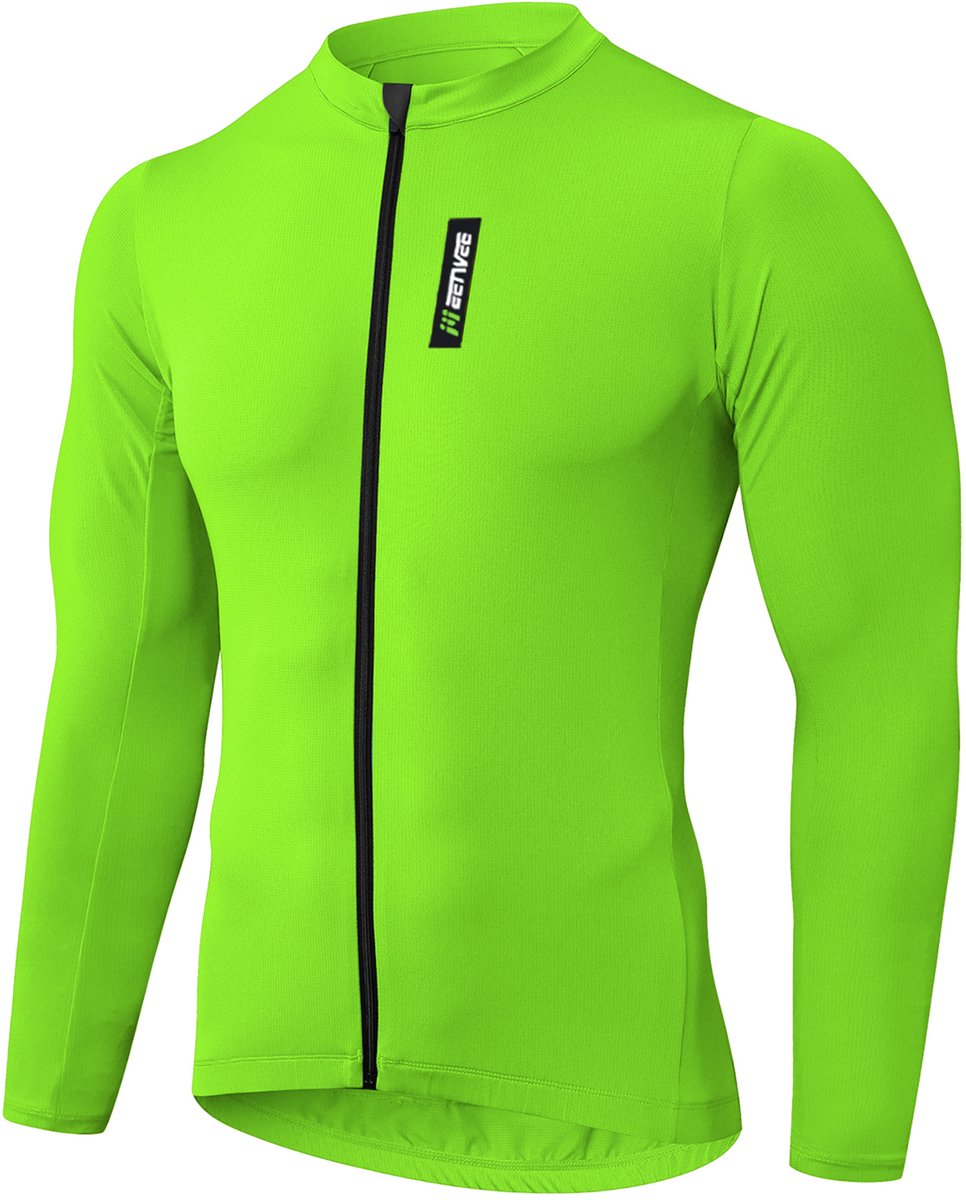 MEETYOO Fietsshirt Heren, Lange Mouw Fietstop voor Mannen, Ademend, voor Lange Afstand Fietsen, Volledige Ritssluiting, met Achterzakken -Fluorescerend Groen L