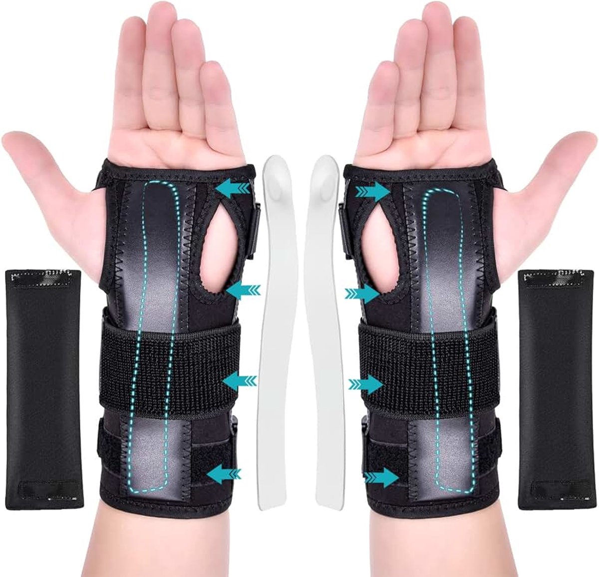 Polsspalk voor de rechter/linkerhand, polsbrace met aluminiumspalk en zachte bekleding voor carpale tunnel, artritis, peesontsteking, verstuiking (2, L)