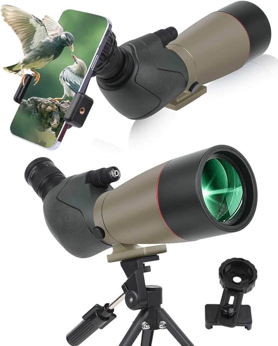 Spotting Scope, Ultra HD 25-75X70 Telescoop, Dubbel Focus HD, Waterdichte Scope FMC Lens-BAK4 Prisma met Draagkoffer Statief voor Doelwit Schieten, Jagen, Vogels Kijken, Wilde Dieren Landschap
