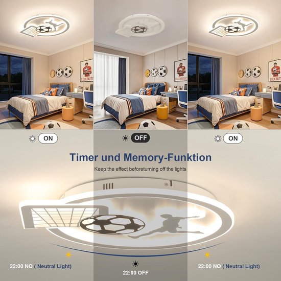 Plafondlamp Kinderkamer Voetbal - Dimbare LED Lamp met Afstandsbediening - Nachtlicht - 35 cm — afbeelding 5
