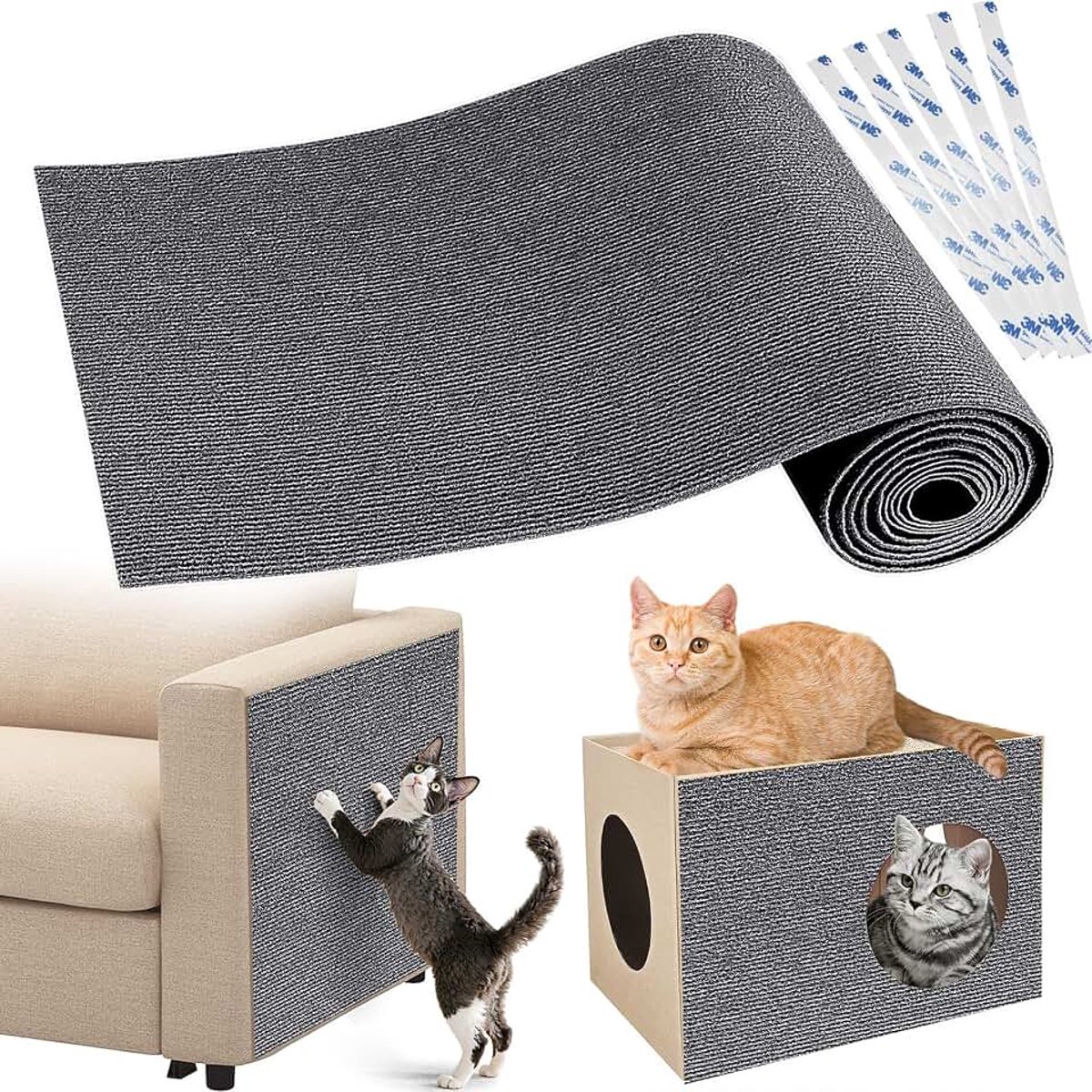 40 × 200 cm verdikte zelfklevende krabmat voor katten, doe-het-zelf snijbare klimwand kraskussen, anti-kras meubelbeschermer voor bank, muur, vloer, tapijt (grijs)