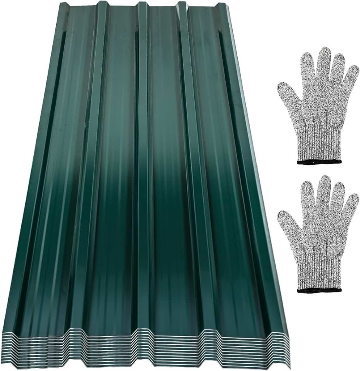 Trapeziumplaat, dakplaten, 129 x 46 cm, ca. 7 m², 0,25 mm, verzinkt metaal, voor carport, tuinhuis, schuur, incl. snijbeschermingshandschoenen, groen, 12 stuks