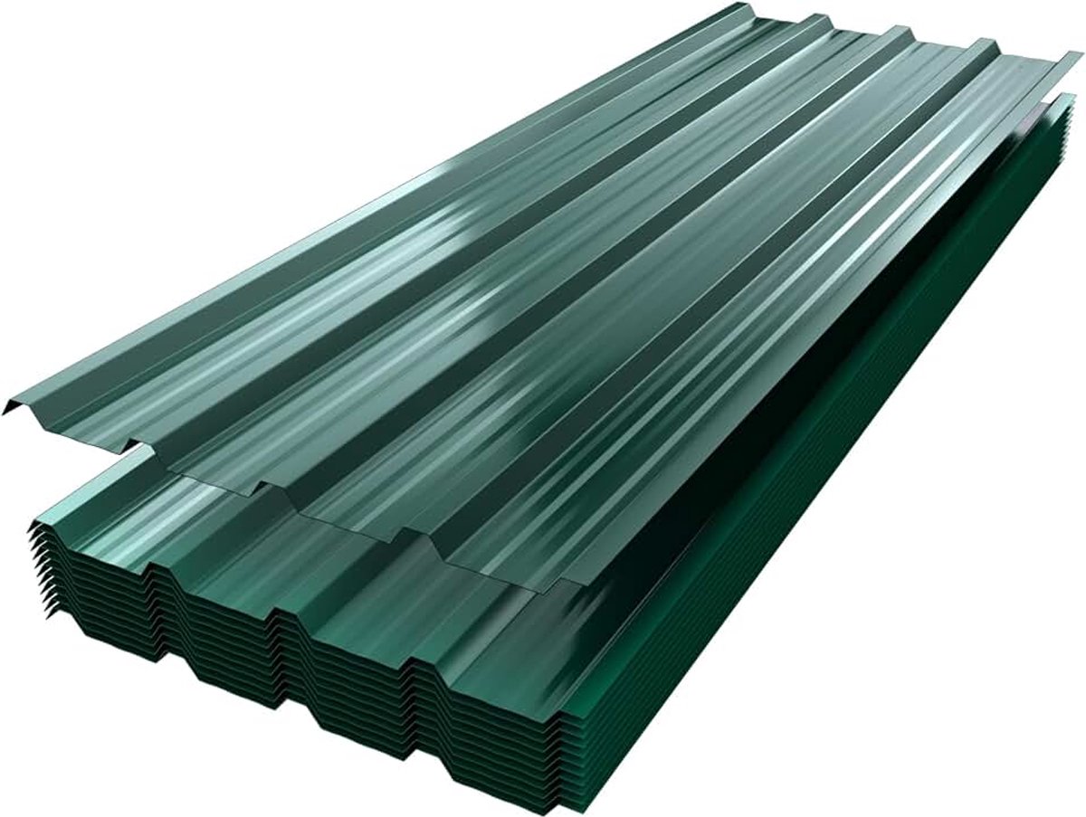Verzinkt trapeziumplaat 129,5 x 45 cm groene dakplaat 12 stuks incl. handschoenen & schroeven met afdichtringen plaatstaal wandplaat eenvoudige montage en duurzaam