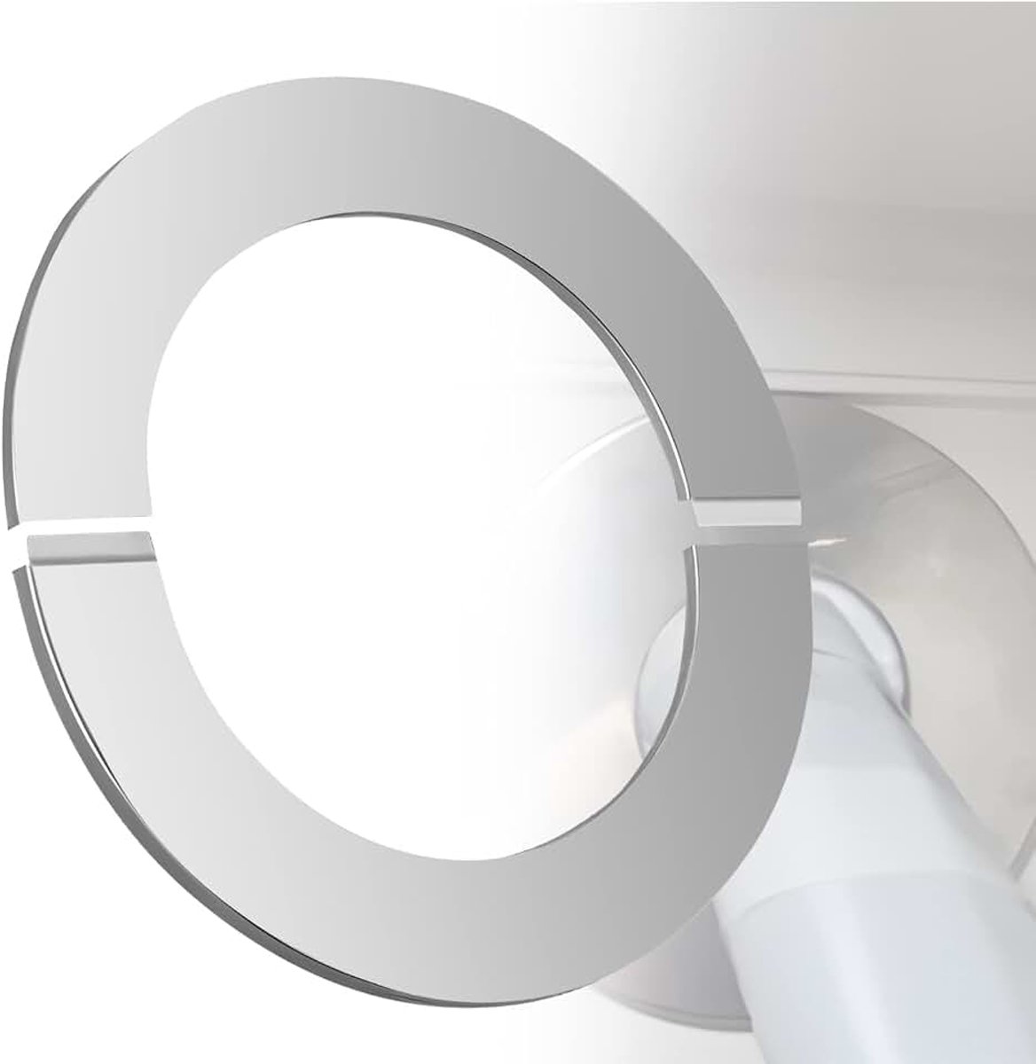 Wandrozet 120 mm rookpijp rozet gedeelde tweedelige roestvrij staal Ø 125 mm rand 25 mm zilver