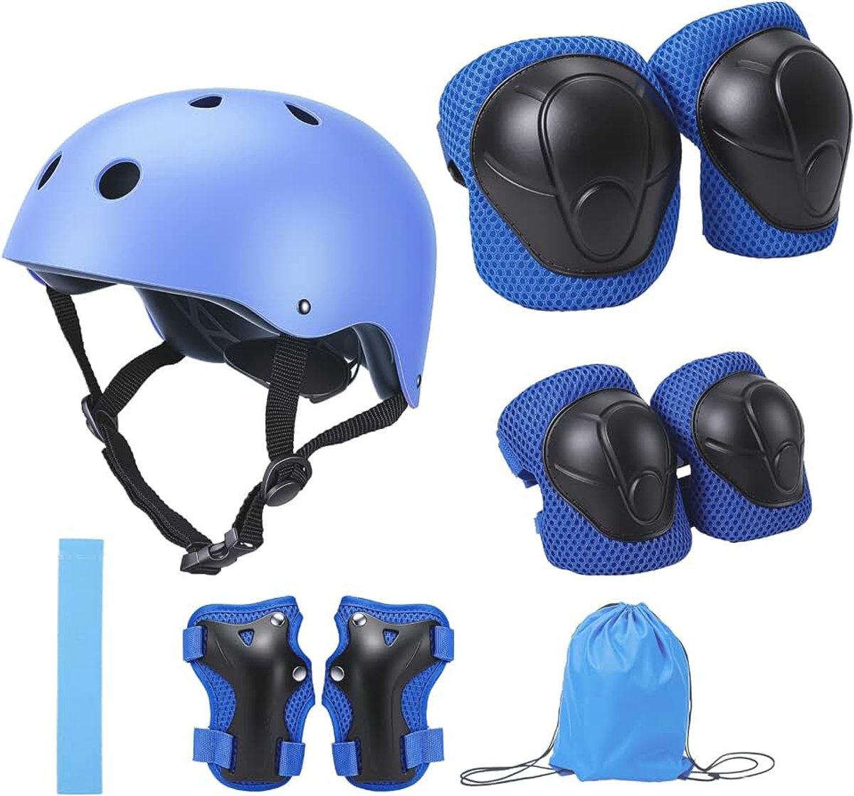 Kniebeschermers voor kinderen, 3-10 jaar, set met helm, beschermingsset voor kinderen met pols, ellebogen, kniebeschermers, rugzak en hoofdband, inline beschermingsuitrusting voor skateboard