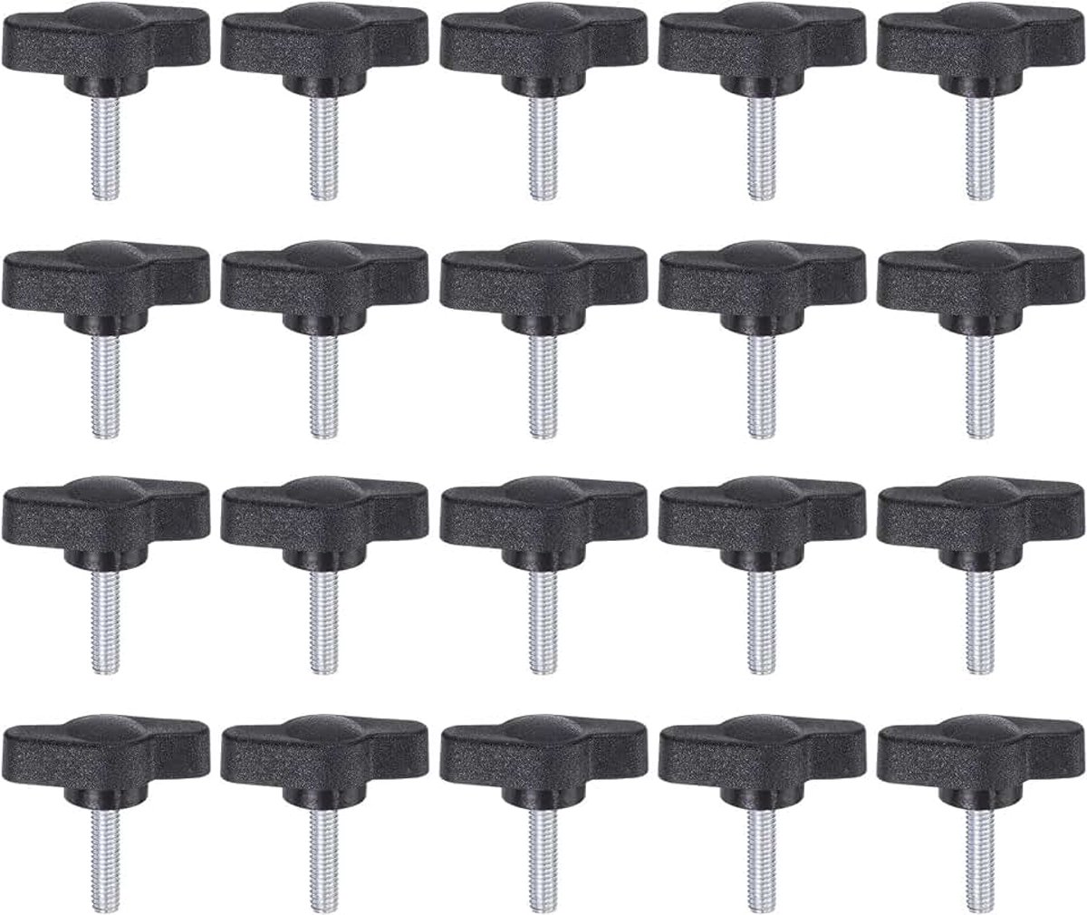 20 stuks vleugelknoppen oorschroeven M4 x 16 mm standaard mannelijke schroefdraad T-knoppen van kunststof, handklemgrepen, oorschroeven, zwart