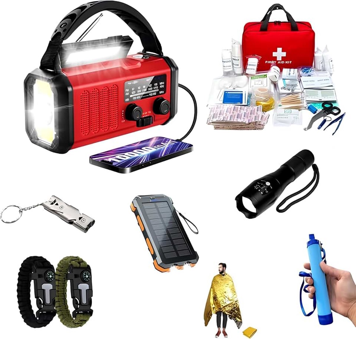 XL Noodpakket voor Thuis - 2 Personen - Compleet Overlevingspakket bij Oorlog, Rampen & Stroomuitval - Noodradio - 72 uur Survival Kit, Waterfilter - Kamperen & Outdoor