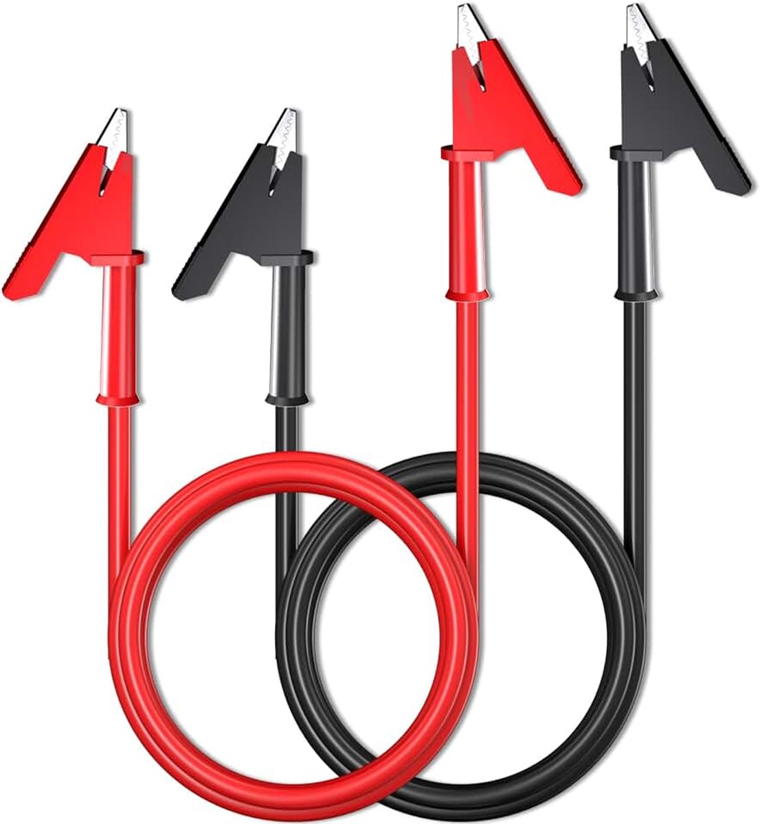 Elektrische meetleidingen, 2 stuks, dubbele krokodillenkabel met isolatieclips, test, flexibele koperen kabel voor elektrische tests, 2 m, rood/zwart
