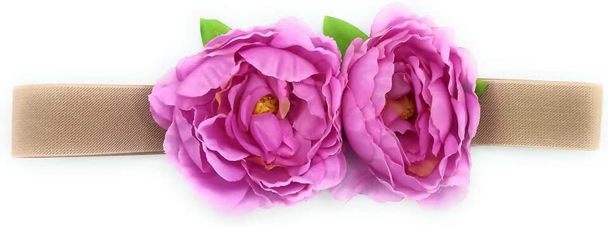 Bloemenriem voor feestjurken voor dames, elastische riem met kunstbloemen, Maxi bloemen Ø 10 cm - Bougainvillea, se estira hasta la talla 40-42