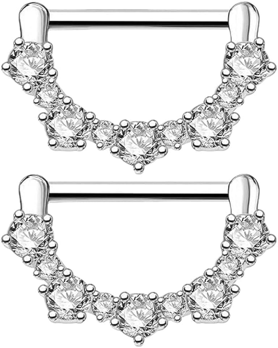 2 stuks tepelpiercings, U-vorm, geometrisch, tepelring, barbell, tepelpiercing, tepelringen, versierd met glanzende stenen voor dames
