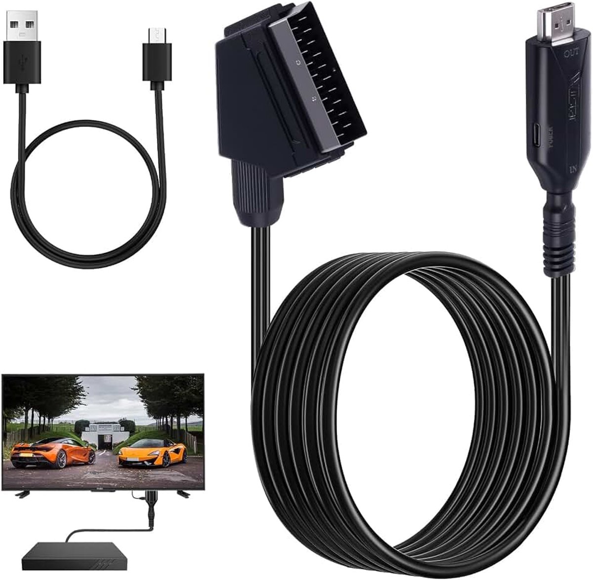 1 STKS Scart naar Hdmi Converter met Usb Power Kabel, SCART HD Converter ondersteuning 1080P Output voor TV