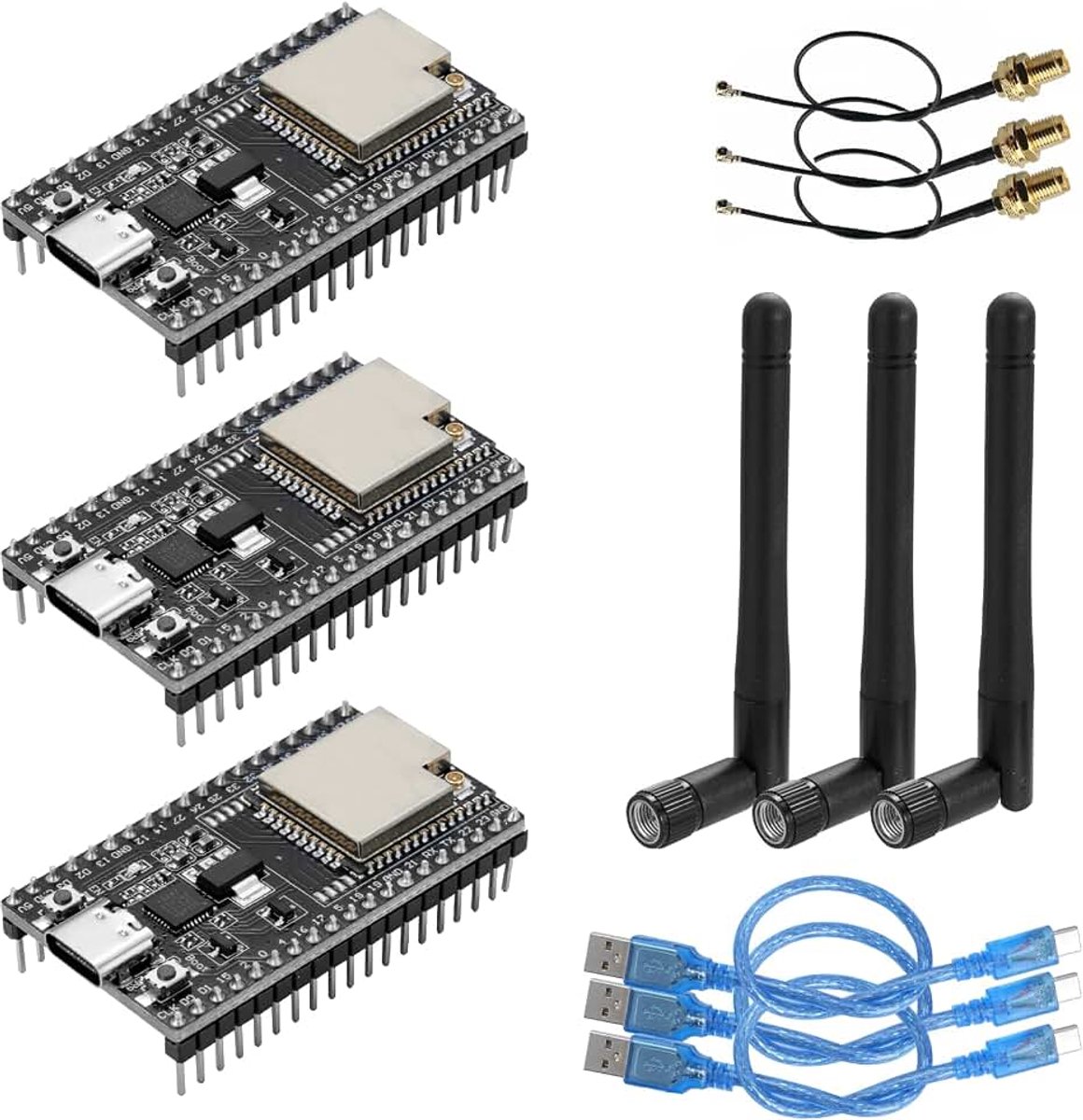 38-pins ontwikkelingsbord AYWHP 3 stuks NodeMCU voor ESP-WM-32D WLAN WiFi ontwikkelbord met antenne en kabel WiFi+Bluetooth USB-C compatibel met Arduino