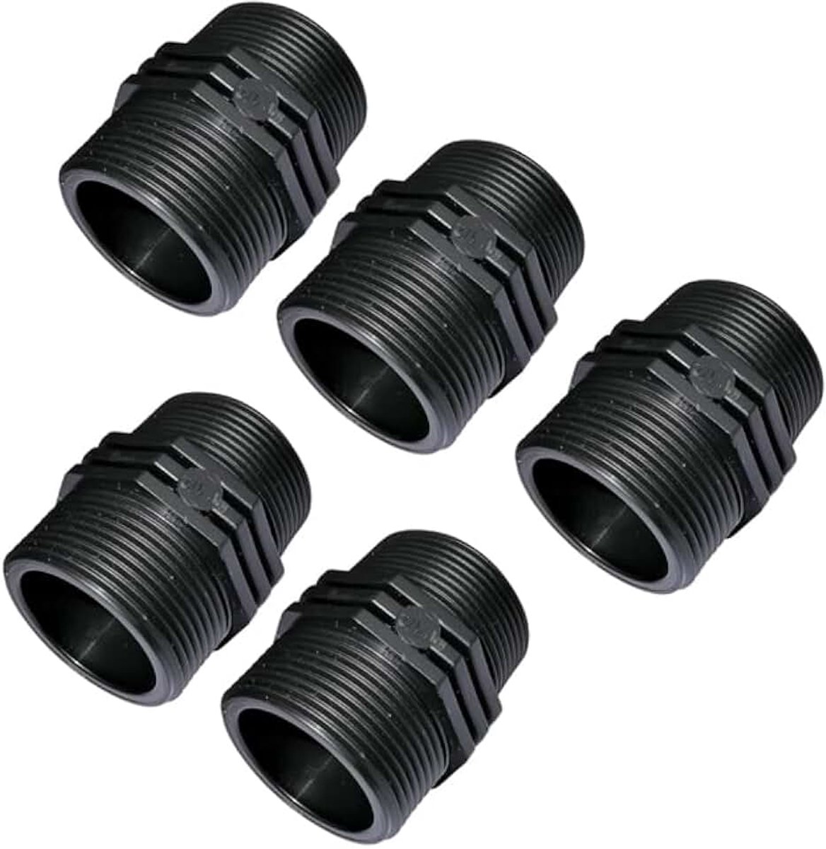 Set van 5 kunststof schroefdraadboren 1/2 inch x 1/2 inch PN10, compressieschroefverbindingen voor schroefdraad, dubbele schroefdraad mannelijk/mannelijk