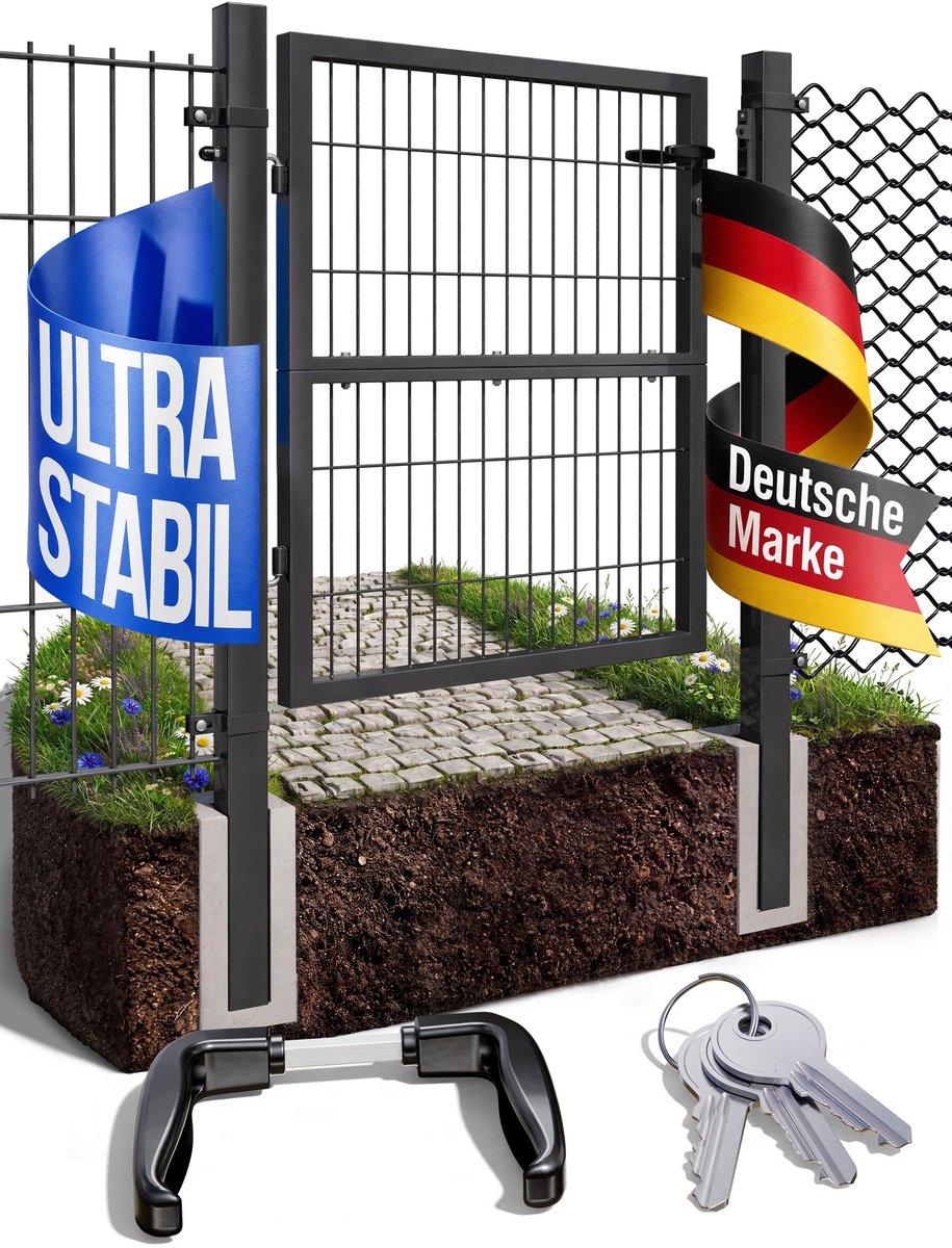 Tuinpoort / Hekpoort / Looppoort – Vierkante buis – Antraciet / Groen – Met slot (V2A roestvrij staal)