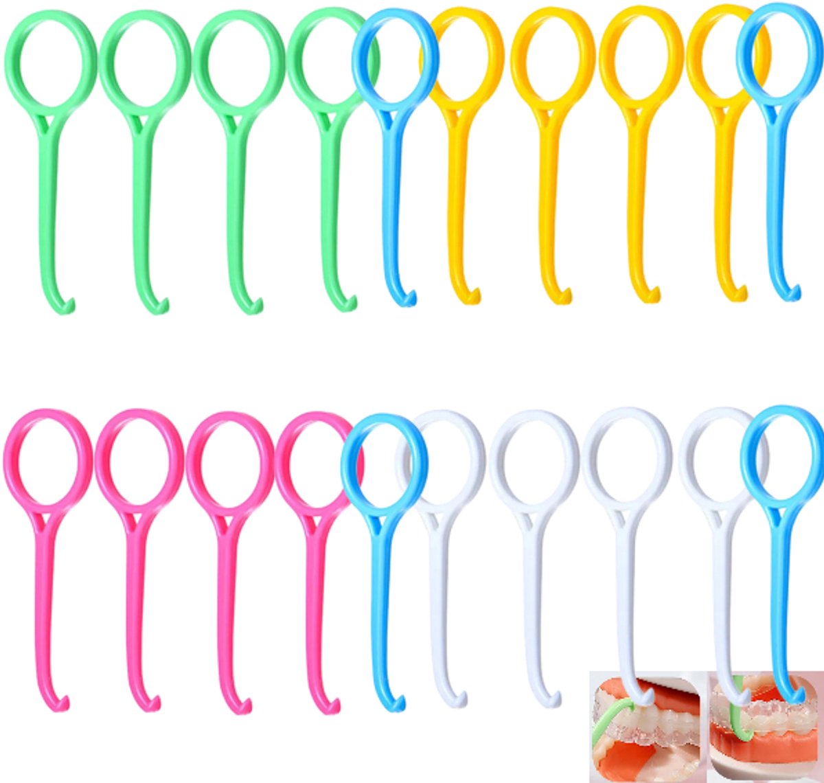20 stuks - Hulpmiddel voor het verwijderen van beugels - Hulpmiddel voor het verwijderen van onzichtbare beugels - Verwijderhaakjes - Geel, blauw, roze, groen, wit - Geschikt voor het verwijderen van uitneembare retainers, beugels
