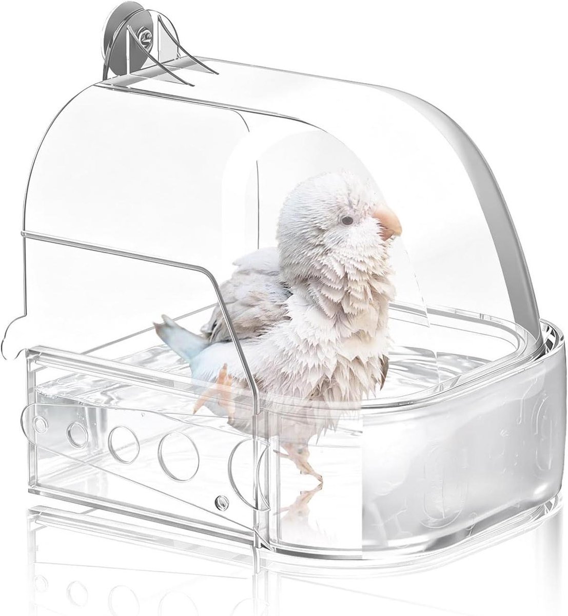 Vogelbad Kooi - Vogelbadhuisje Douche - Vogels Baden - Met Uittrekbare Lade - 15.5 x 13 x 15.3 cm - Transparant