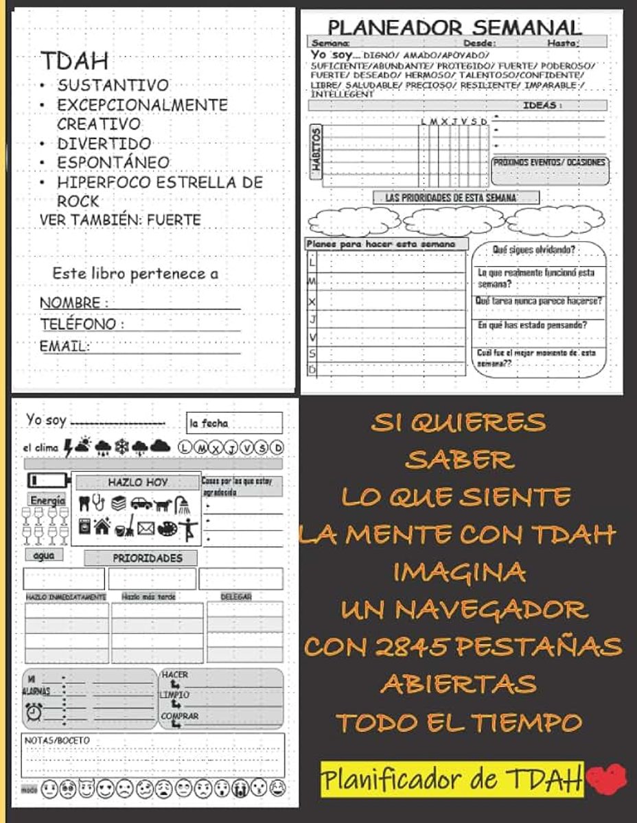 Planificador de TDAH: planificador diario semanal sin fecha para TDAH y personas desorganizadas.: Manténgase organizado escribiendo sus prioridades, ... 120 páginas, tamaño 8,5 x 11 pulgadas