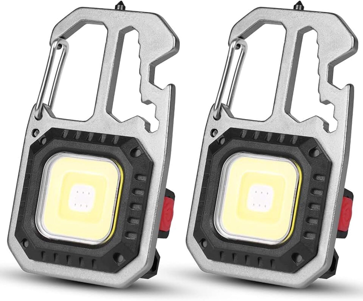 Flintronic Led-campinglantaarn, 2 stuks oplaadbare 800 lumen, kleine COB-sleutelhanger, mini-zaklamp, draagbare zaklamp, muti-functionele werklichtinspectie voor fietsen en repareren, (F4-3437959)