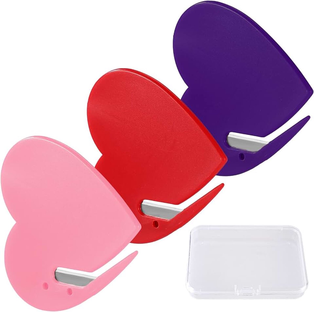 3st Envelopopener Set, Hartvormig Briefopener met Veilige Verborgen Mes Glad Postsnijgereedschap voor Inpakzakken Pakketten Expressdozen Thuis Kantoor (Roze, Rood, Paars)